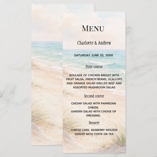 Beach coastal dinner wedding menu (Voorkant / Achterkant)