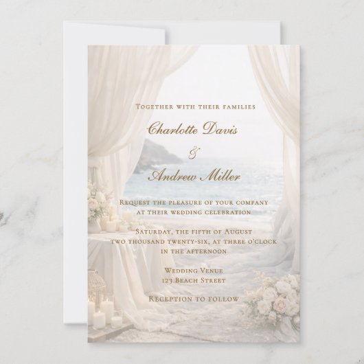 Beach coastal elegant wedding kaart (Voorkant)