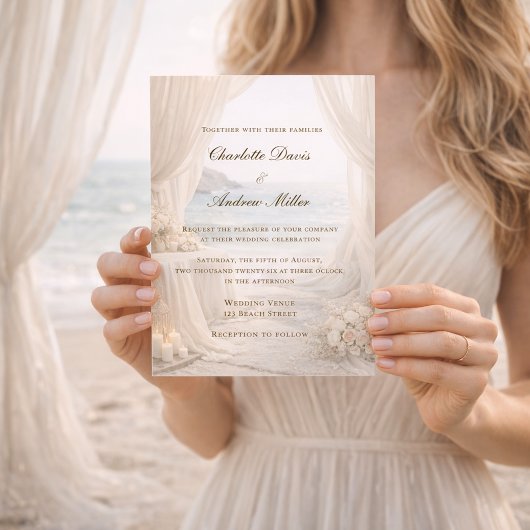 Beach coastal elegant wedding kaart