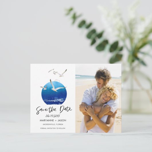 Beach Coastal Florida Wedding Save the Date Aankondigingskaart (Staand voorkant)