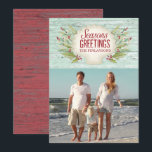 Beach Coastal kerstfeestdag fotokaart Kaart<br><div class="desc">Een beach kerstwenskaart. Seizoengroeten van het strand. Een schelp en heilig met zee grassen versieren deze kaart.</div>