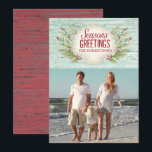 Beach Coastal kerstfeestdag fotokaart Kaart<br><div class="desc">Een wenskaart voor kerstmis aan de kust. Seizoengroeten van het strand. Een schelp en heilig met zee grassen versieren deze kaart. personaliseer het met jouw naam en foto.</div>
