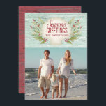 Beach Coastal kerstfeestdag fotokaart Kaart<br><div class="desc">Een wenskaart voor kerstmis aan de kust. Seizoengroeten van het strand. Een schelp en heilig met zee grassen versieren deze kaart. personaliseer het met jouw naam en foto.</div>