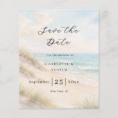 Beach coastal modern budget wedding Save the Date Flyer (Voorkant)