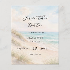 Beach coastal modern budget wedding Save the Date Flyer
