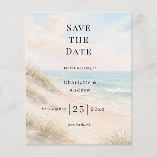 Beach coastal modern wedding budget Save the Date Flyer (Voorkant)