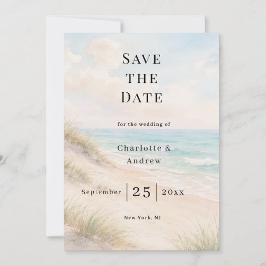 Beach coastal modern wedding save the date (Voorkant)