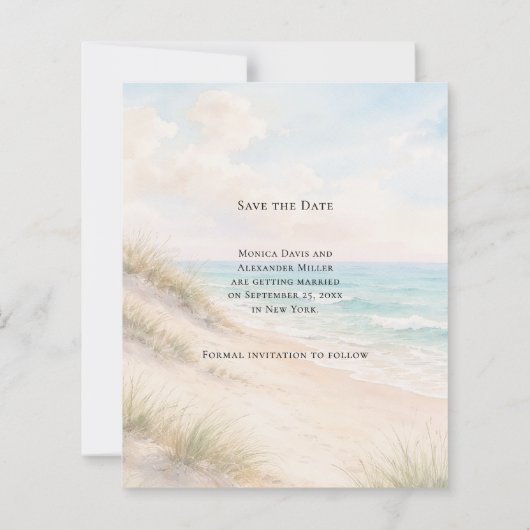 Beach coastal modern wedding Save the Date card (Achterkant)