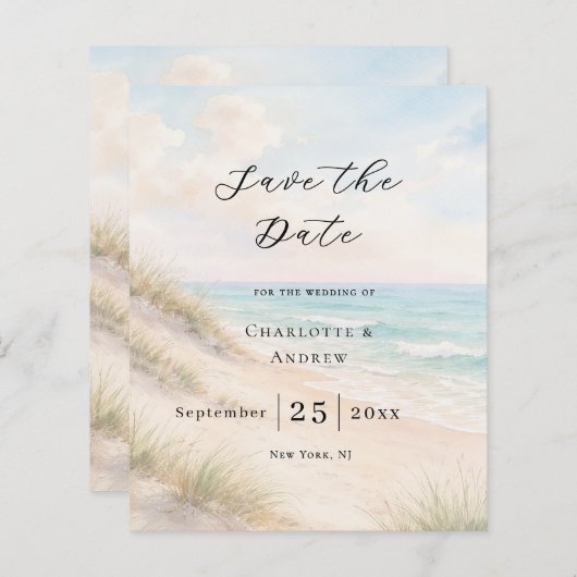 Beach coastal modern wedding Save the Date card (Voorkant / Achterkant)
