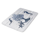 Beach Coastal Navy Blue n Wood Seahorse Coral Badmat (Gekanteld)