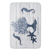 Beach Coastal Navy Blue n Wood Seahorse Coral Badmat (Voorkant Verticaal)