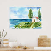 Beach Coastal Ocean Church Waterverf Poster (Keuken)