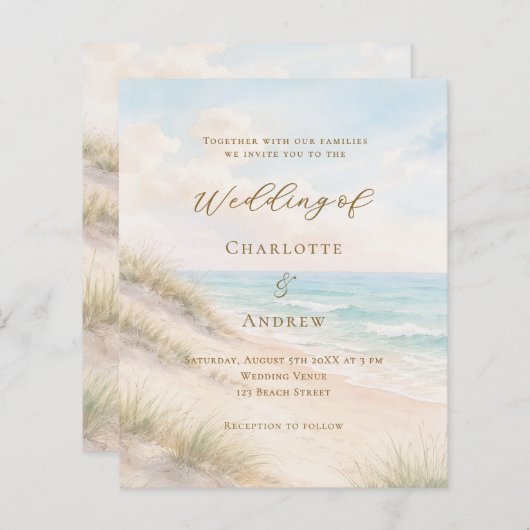 Beach coastal ocean wedding invitation (Voorkant / Achterkant)