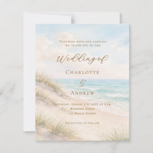 Beach coastal ocean wedding invitation (Voorkant)