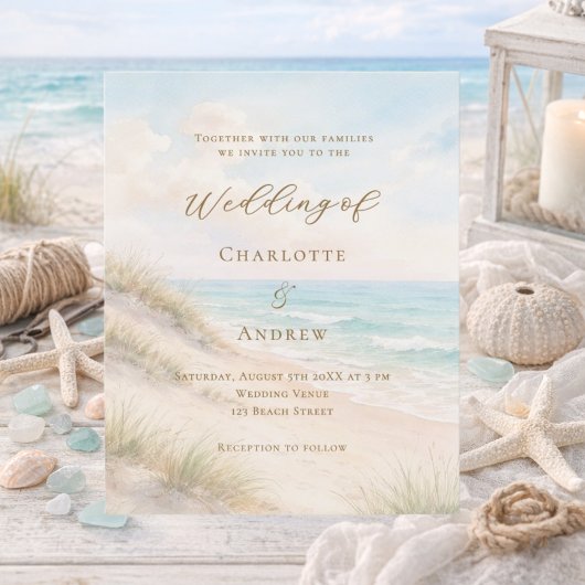 Beach coastal ocean wedding invitation