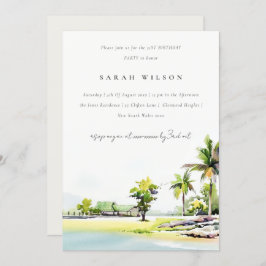 Beach Coastal Palm Tree any Age Birthday Invite Bedankkaart