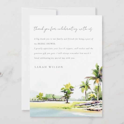 Beach Coastal Palm Tree Waterverf Vrijgezellenfees Bedankkaart (Voorkant)