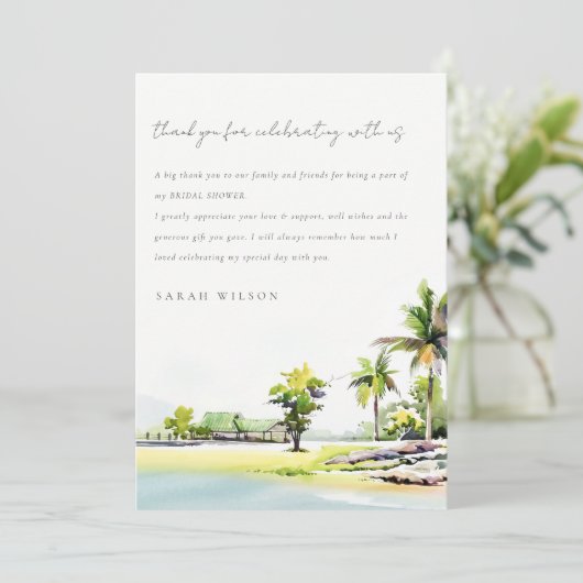 Beach Coastal Palm Tree Waterverf Vrijgezellenfees Bedankkaart (Staand voorkant)