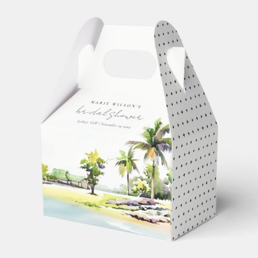 Beach Coastal Palm Trees Waterverf Vrijgezellenfee Bedankdoosjes (Achterkant)