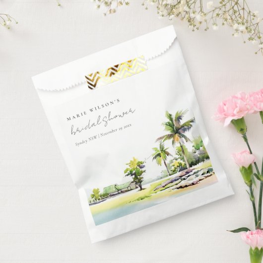 Beach Coastal Palm Trees Waterverf Vrijgezellenfee Bedankzakje (Gezegeld)