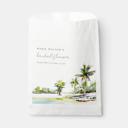 Beach Coastal Palm Trees Waterverf Vrijgezellenfee Bedankzakje (Voorkant)