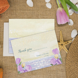 Beach Coastal Purple Floral Wedding Thank You Briefkaart