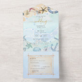 Beach Coastal Rustic Boho Wedding RSVP MENU all in One Uitnodiging (Binnen)