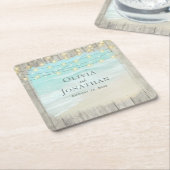 Beach Coastal Rustic Wood String Lights Wedding Kartonnen Onderzetters (Schuin)