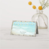 Beach Coastal Rustic Wood String Lights Wedding Plaatskaartje (Achterkant)
