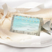Beach Coastal Rustic Wood String Lights Wedding Plaatskaartje