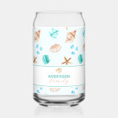 Beach Coastal Seashells Family Name Custom Blikvorm Glas (Voorkant)