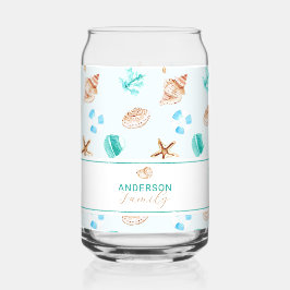 Beach Coastal Seashells Family Name Custom Blikvorm Glas