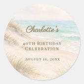Beach coastal summer birthday ronde sticker (Voorkant)
