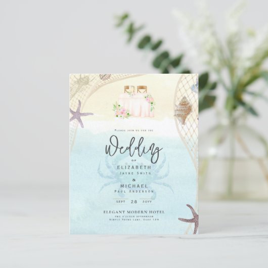 Beach Coastal Weddenschap Invitation Sand Ocean Li (Staand voorkant)