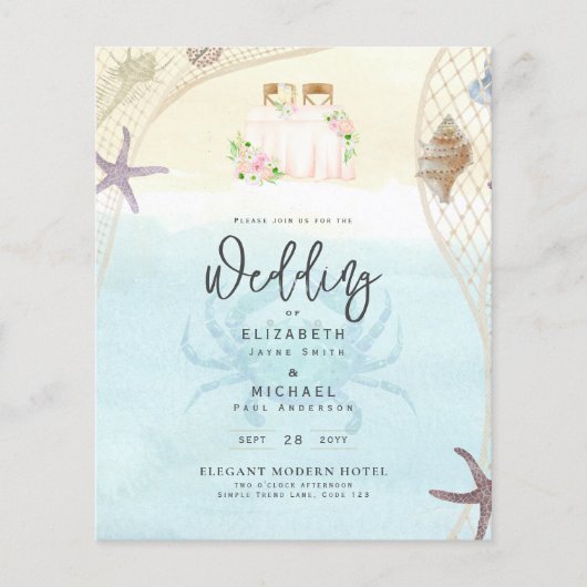 Beach Coastal Weddenschap Invitation Sand Ocean Li (Voorkant)