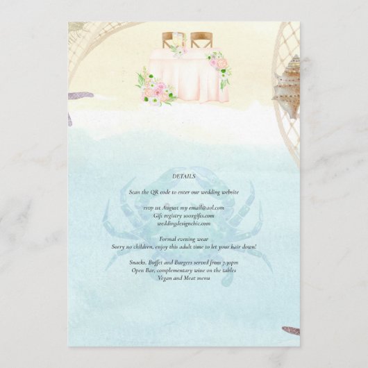 Beach Coastal Weddenschap Invitation Sand Ocean Li Kaart (Achterkant)