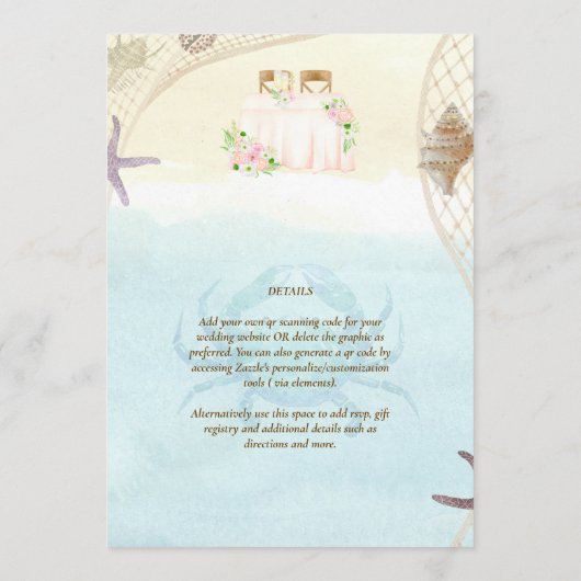 Beach Coastal Weddenschap Invitation Sand Ocean Li Kaart (Achterkant)
