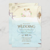 Beach Coastal Weddenschap Invitation Sand Ocean Li Kaart (Voorkant / Achterkant)