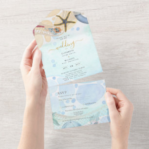 Beach Coastal Wedding Invite RSVP Menu Details All In One Uitnodiging