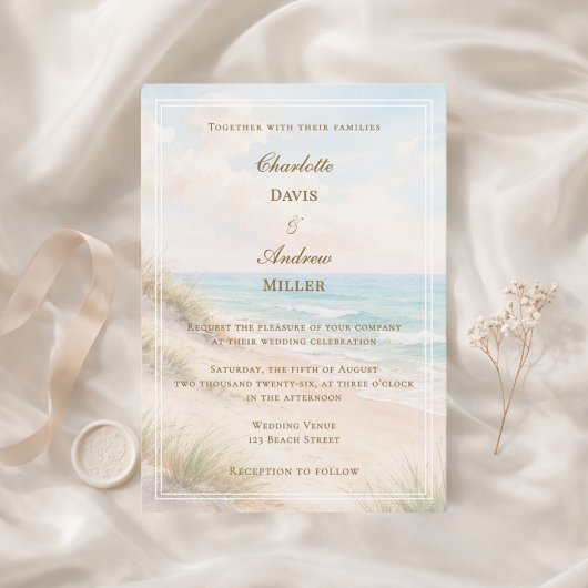 Beach coastal wedding kaart