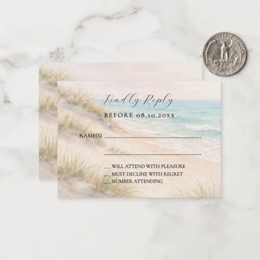 Beach coastal wedding response RSVP Notitiekaartje (Voorkant / Achterkant in situ)
