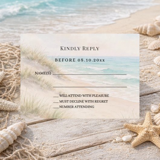 Beach coastal wedding response RSVP Notitiekaartje