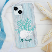 Beach Coastal Wood Aqua Glitter Custom