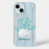 Beach Coastal Wood Aqua Glitter Custom Case-Mate iPhone Case (Achterkant)