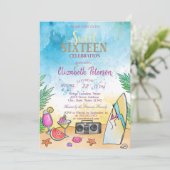 Beach Cocktail Fruits Summer Sweet 16 Party Kaart (Staand voorkant)