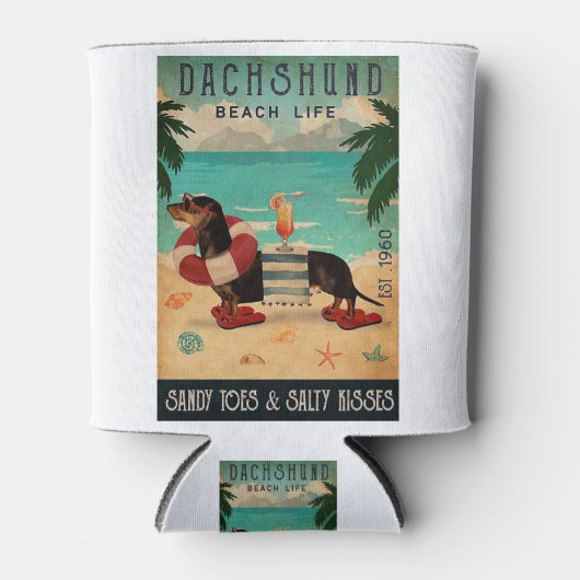  Beach Cocktail Life Dachshund Blikjeskoeler (Voorkant)