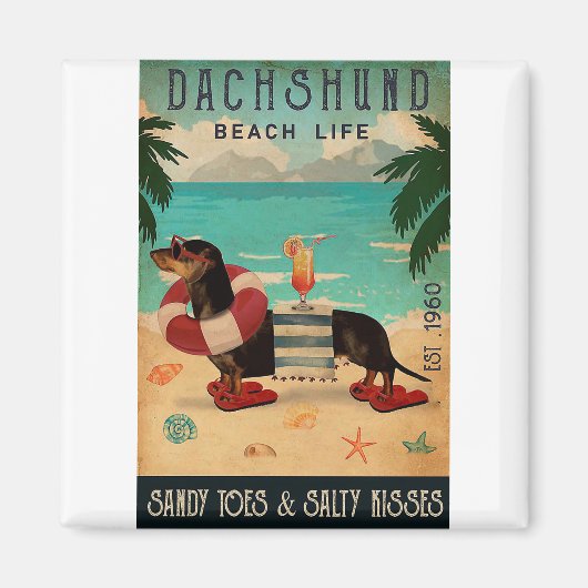  Beach Cocktail Life Dachshund Magneet (Voorkant)