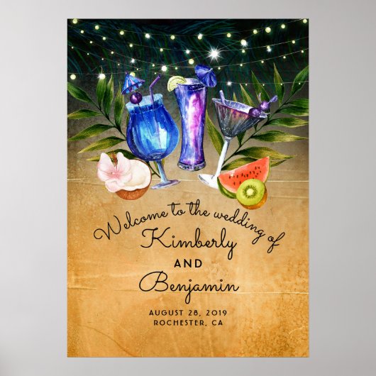 Beach Cocktails Weddenschap Welkomstteken Poster (Voorkant)