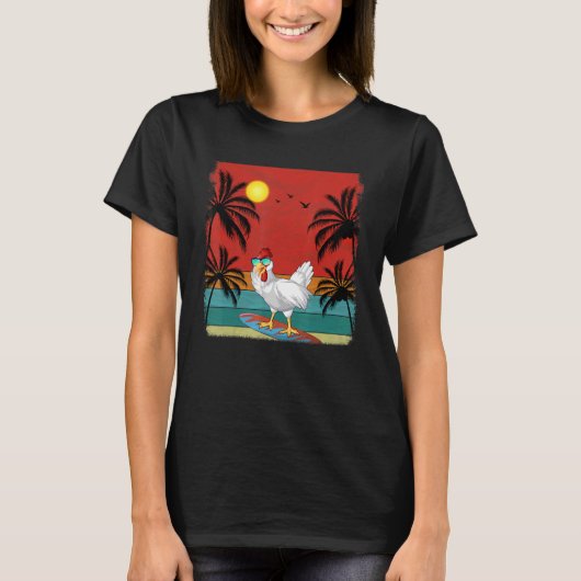 Beach Coconut Tree Retro Graphic Chicken Summer T-shirt (Voorkant)