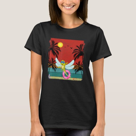 Beach Coconut Tree Retro Graphic Dragonfly Summer T-shirt (Voorkant)